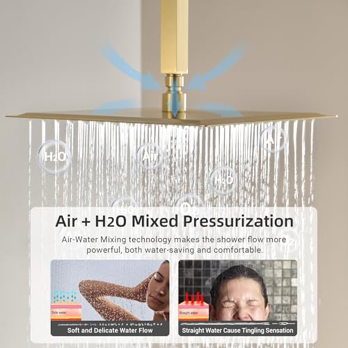 Dasan Brushed Gold Dual Shower Heads System with Ceiling 12-Inch Rainfall Shower & Wall Mount 6-Inch High Pressure Shower Head, Full Body Dual Shower Head Set - color: Brushed Gold