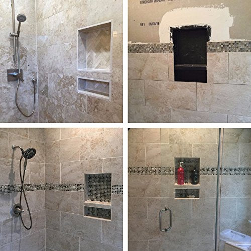 Ready Tile Double Shelf Shower Niche 25" x 17" x 4" Dimensions - Toiletry and Bathroom Niche Storage- Simple Installation with Texture Surface Shower Cubby Double Shelves