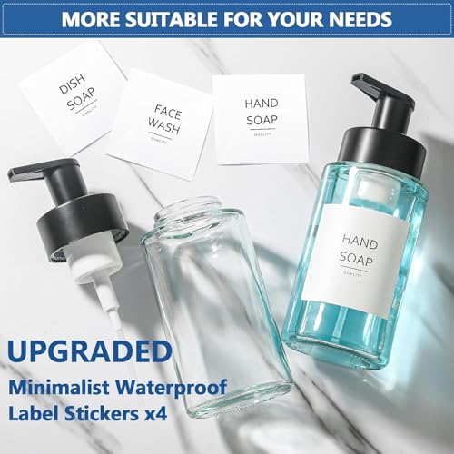 RYTOXILO Foaming Soap Dispenser, 10 oz/300ml Foaming Hand Soap Dispenser, 2 Pack Glass Foaming Soap Dispenser for Bathroom Kitchen, Clear Refillable Foam Soap Dispenser Bottle with Waterproof Labels - color: Clear Bottle, size: 10 Fl oz
