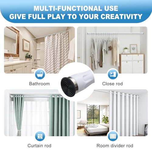 White Tension Curtian rod no drill, 42 to 60 inch Adjustable Heavy Duty black shower curtain rod for Windows bathroom Closet - size: 42-60"