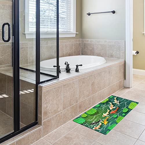 FCZ Bath Tub Mat Non Slip Shower Mat Japanese Carps Koi Fish Swim Lotus Pond 26.8x15 inches Rectangular PVC Mat with Suction Cups Drain Holes Machine Washable - color: Japanese Carps Koi Fish Swim Lotus Pond
