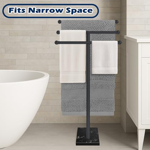 Standing Towel Rack with Marble Base, 3-Tier Free Standing Towel Racks for Bathroom, 40" Height Floor Towel Stand Holder for Bathroom, Black - color: Black