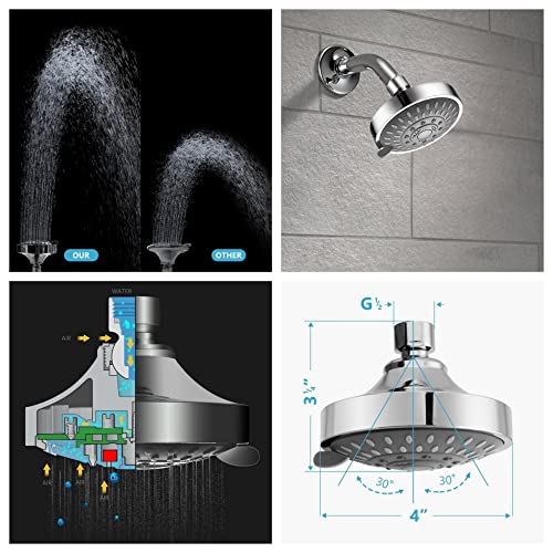 Shower Head High High Flow Pressure Rain Fixed Showerhead 5-Setting with Bathroom Showerhead with Adjustable Brass Ball Joint - for Luxury Shower Experience Even at Low Water Pressure