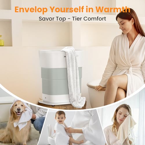 Foldable Towel Warmer 27L,Retractable Portable Towel Warmers Bucket | Time Setting & Auto Shut-Off, 3 Heat Levels with Lighting,Heats Towels/Robes/Blankets, Ideal for Bathroom (Grey) - color: Grey