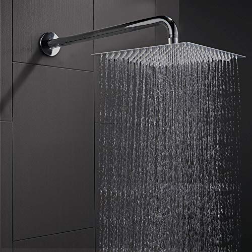 12 Inch Rain Shower Head With 15 Inch Extension Arm, Stainless Steel Large Rainfall, Luxury Square-Waterfall Full Body Coverage-Easy to Install (Chrome) - color: Chrome