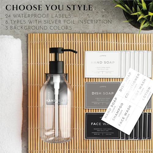 Shower Shampoo Dispenser Wall Mounted – 3 Refillable 16.9 oz Clear Bottles with Stainless Steel Pumps & No-Drill Adhesive Holders – Soap Dispenser Set for Bathroom (3 X Clear/Black) - color: 3 X Clear/Black