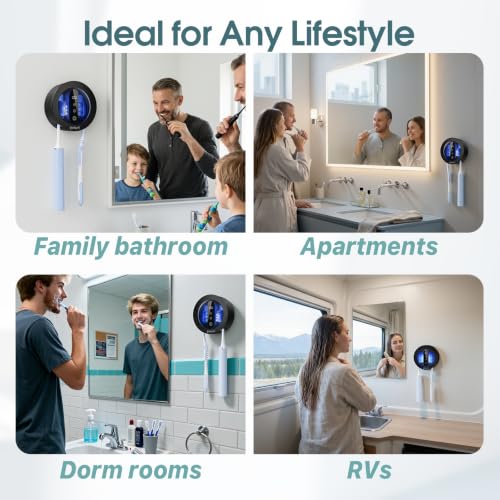 Upgraded Toothbrush Holders for Bathroom, Tooth Brush Holders Wall Mounted,Toothbrush Holder Organizer with LED Smart Screen,Cleaning and Drying Fits All Toothbrushes for Home & Travel - color: Black