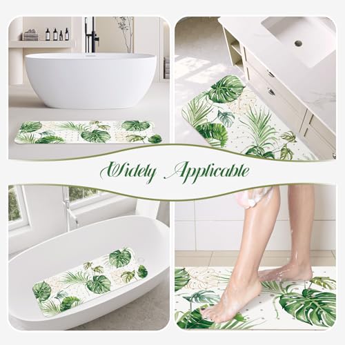 SHUCHING Green Bath Mat for Tub Non Slip-40x16 Inch, Leaves | Bathtub Mat for Women & Elderly Mold Free, Long Shower Mat for Inside Shower with Suction Cup, Machine Washable - color: Tropical Leaves