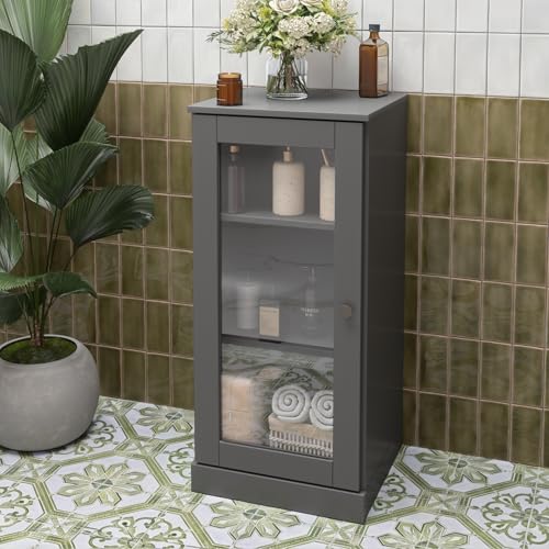100% Solid Wood Bathroom Cabinet, Glass Door, Gray, 16.5" w x 35.75" h x 15.5" d, Renewable Eco-Friendly Wood, Made in Brazil - color: Grey, style: Clear Glass Door