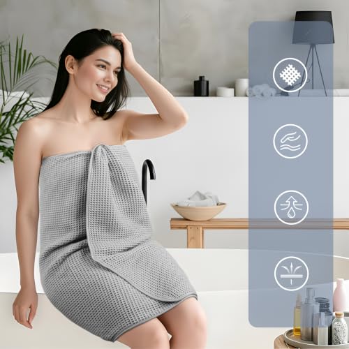 POLYTE 430 GSM Poly Blend Microfiber Waffle Bath Sheet XL Set, 35x70 in | 2 Pack, Oversize, Lint Free, Quick Dry - color: Light Gray, size: 35 x 70 in