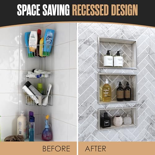 Shower Niche Recessed Bathroom Storage Inset Shelves Soap Box 12x20 + 12x6 | Houseables Shower Niche Insert Tile Ready, in Wall Shelf, Cubby Inserts, Recessed Shampoo Caddy, Built in Nook, Prefab - size: 12 x 6 inches (ID) & 12 x 20 inches (ID)
