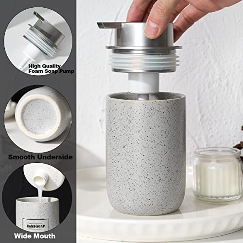Gray Foaming Soap Dispenser,Ceramic Foam Dispenser with Silver Plastic Pump for Bathroom&Kitchen,12oz Refillable Foaming Dispenser - color: Light Gray