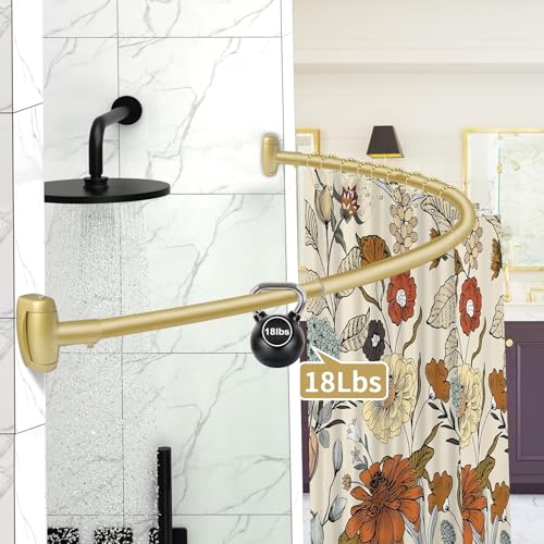 Curved Shower Curtain Rod 35-82In(2.9-6.8Ft), Gold Round Rustproof Shower Rod for Bathroom Bathtub, Adjustable Arched Shower Curtain Rod, Never Rust|Extra Space|Non-Slip|Expandable|Need to Drill. - color: Gold