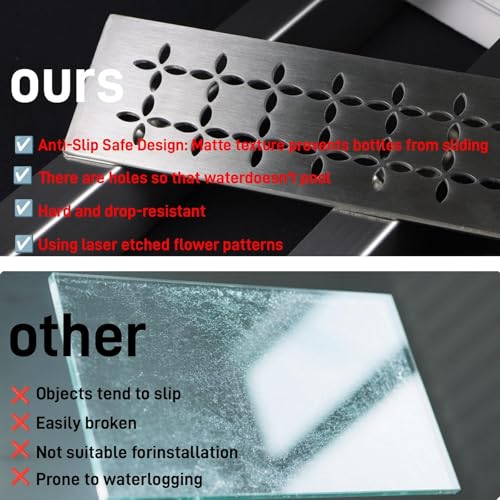 12 Inch Shower Niche Shelf 2-Pack, 4mm Stainless Steel with Drainage Design for Kerdi Board SN/-SNLT, Tile Ready Floral Shelves with Smooth Finish - color: 2 PACK