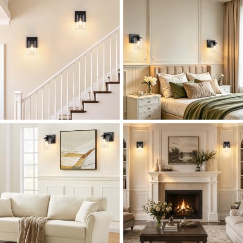 Wall Sconces Set of Two, Modern Bathroom Sconces with Clear Glass Shade, Matte Black Vanity Lights for Bathroom, Farmhouse Wall Light Fixtures for Mirror, Bedroom, Living Room - size: 1-Light (2 Pack)