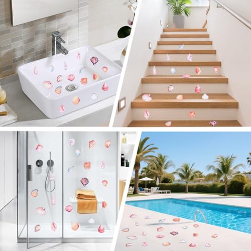 6 Pages Bathtub Sea Stickers Bulk Non Slip Bathtub Stickers with Scraper Plastic Adhesive Ocean Animal Conch Pattern Slippery Floor Decal for Shower and Bath Tub Home Decorations Gift Adults - style: Shell 3