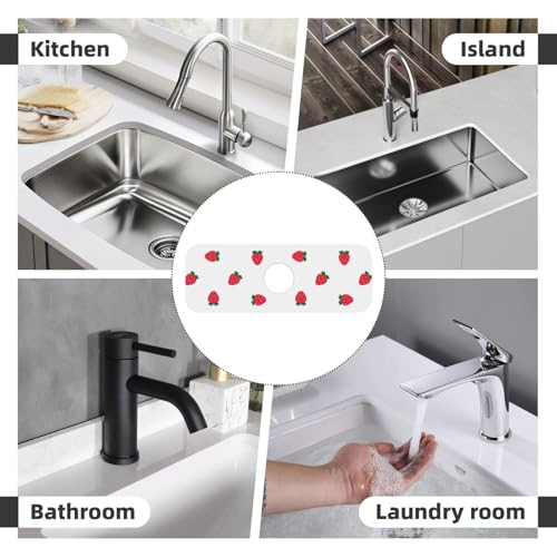 Strawberry Print Strawberries Kitchen Sink Splash Guard Faucet Mat Super Absorbent Fast Drying Mat Sink Gadgets-Fast Drying Pad Sink Mat For Kitchen Bathroom (15" X 5.5" ) - color: Strawberry