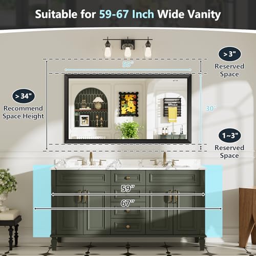 55x30 Inch Black Bathroom Mirror for Wall, Beveled Framed Rectangle Bathroom Vanity Mirrors for Over Sink, Bedroom, Living Room, Entryway, Anti-Rust, HD Tempered Glass, Horizontally/Vertically - size: 55"L x 30"W