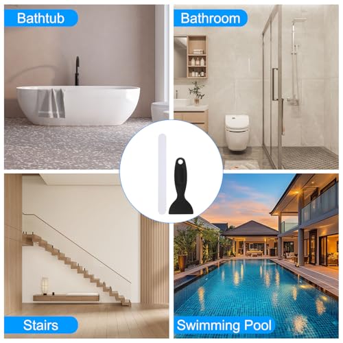 PATIKIL Bathtub Non Slip Stickers, 6 Pack Safety Shower Floor Anti Slip Stickers with Adhesive Decals Scraper for Bath Tub Shower Floor Stair, Black - color: Black