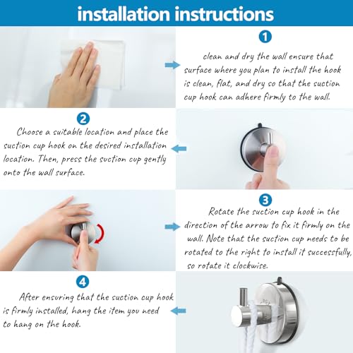DGYB Suction Cup Hooks - 15LB Shower Hooks for Inside Shower, Stainless Steel No Drill Wall Hook Set of 2 Chrome Towel Hook for Bathrooms, Loofah, Robe - color: Chrome