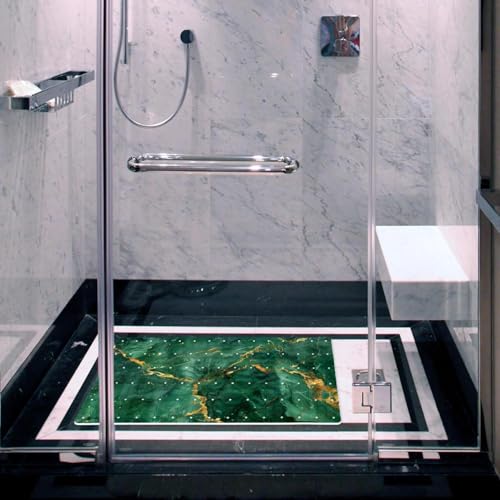 Shower Mat Non Slip 26.8 x 15.1 Inches, Emerald Marble Bathtub Mat Shower Stall Mats with Suction Cups and Drain Holes, Non Slip Bath Mat for Tub for Elderly & Kids - color: Multi 2