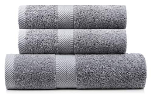 BY LORA 660 GSM Bath Towel Set of 3, 100% Ring-Spun Cotton Terry, 1 Bath Towel + 2 Hand Towels, Hotel Quality, Heavyweight Plush, Steel Gray - color: Steel Gray, size: 3-Piece Set