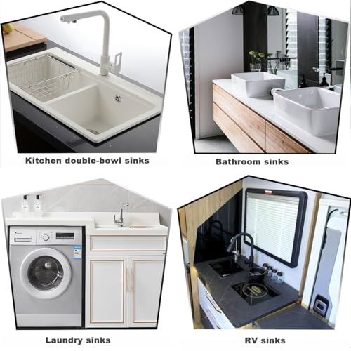 Flexible Expandable Double P-Trap Kit for 1 1/2" or 1 1/4" Double Bowl Sink Drain, Tube Pipes Kit Fit for Kitchen, Bathroom, Complete with Sealing Ring, Tape, and Tubing
