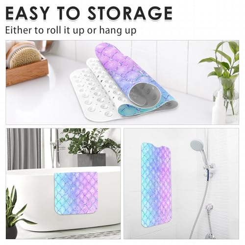 Pink Blue Mermaid Bathtub Shower Mat Fish Underwater Sea Non-Slip Tub Extra Long Bath Floor 40X16 Inch Machine Washable for Bathroom Tub Bath Mat for Toddler and Baby - color: Pink Blue Mermaid Scale