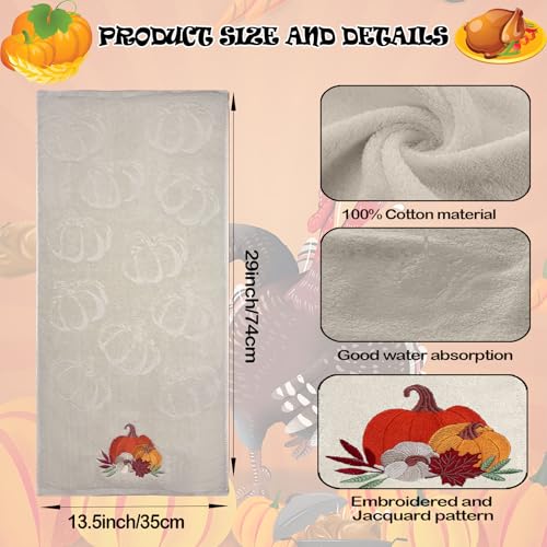 2 Pack Fall Hand Towel Jacquard Embroidered Cotton Kitchen Towels Farmhours Thankful Bath Towels Set Thanksgiving Bathroom Decor (Beige Pumpkin, 2*Hand Towel) - color: Beige Pumpkin