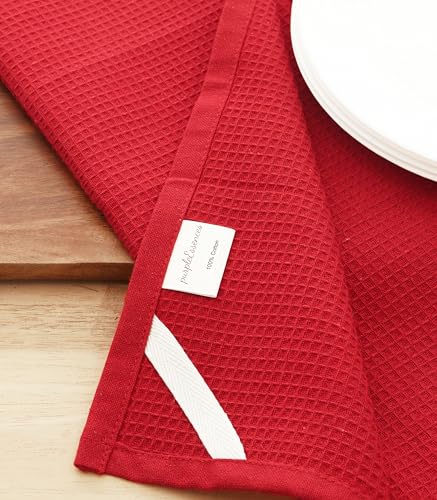 Waffle Weave Kitchen Towel, 100% Cotton - 15x25 Inches with Hanging Loop, Ultra Soft Absorbent Quick Drying Dish Cloth, Tea and Hand Towels, 4 Pack - Spring Easter Summer - Red - color: Red, size: 15 x 25 - 4 Pack