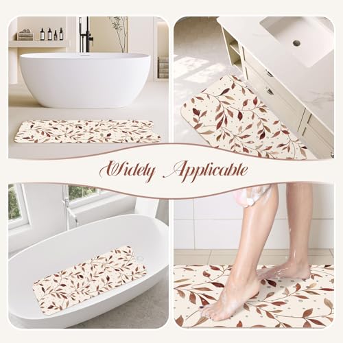 SHUCHING Brown Bath Mat for Tub Non Slip-40x16 Inch, Leaves | Bathtub Mat for Elderly Mold Free, Long Shower Mat for Inside Shower with Suction Cup, Machine Washable - color: Yellow Leaves