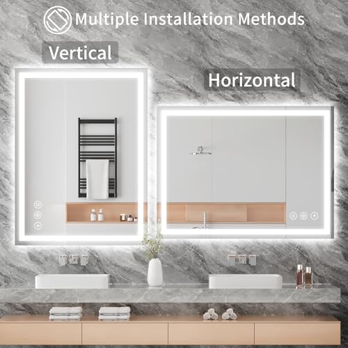 Koonmi 35x24 LED Bathroom Mirror, Shatterproof Mirror with Light | 90CRI Shatterproof Vanity Mirror with Backlit + Front Lit, Easy Install for Bathroom Hotel (IP65) - size: 35"L x 24"W