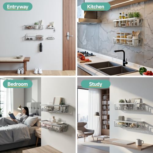 Veken Shower Caddy 6-Pack, Family Choice Award Winner, Large Wall Mounted Shower Rack, Bathroom Shelves Over Toilet, Organizer Storage Accessories with Soap Dish&Toothbrush Holder, Silver