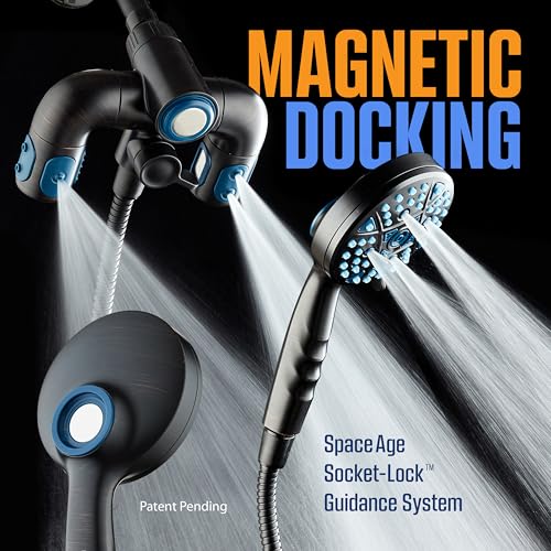AquaCare Polaris 208-mode High Pressure Shower Head Combo with Hydro Arms | Luxury 3-way 14-zone System with 370 Stay-clean Power Jets, Handheld Magnetic Docking & 6 ft. Stainless Steel Hose / Bronze - color: Oil Rubbed Bronze