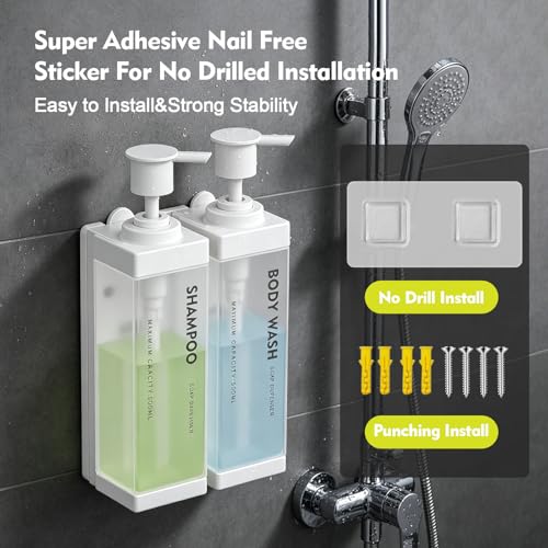 Wall Mounted Lockable Shampoo and Conditioner Dispenser | 17oz Large Pump Head No Drill Refillable ABS Plastic Bottle For Bathroom Shower Commercial Use White 2 Pack - color: White, size: 2