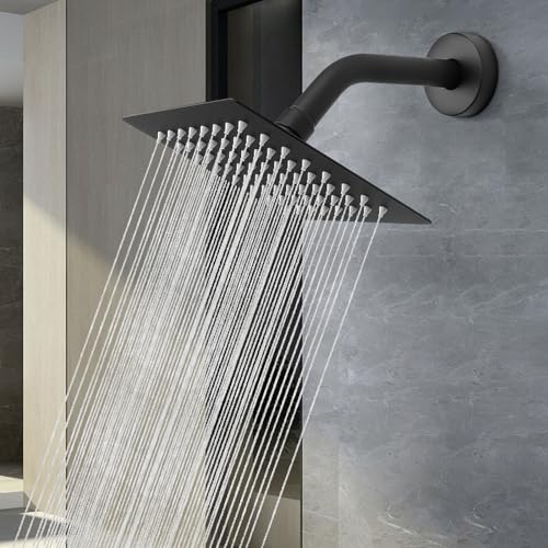 NearMoon Rain Shower Head, High Flow Stainless Steel Square Rainfall Shower, High Pressure Design, Awesome Shower Experience Even At Low Water Flow (6 Inch, Matte Black) - color: Matte Black, size: 6 Inch Square