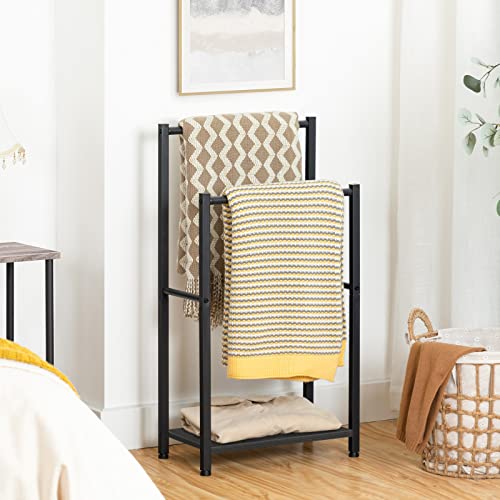 HOOBRO Free Standing Towel Rack for Bathroom, 16.5" L x 9.4" W x 31.5" H, 2 Tier Blanket Rack, Blanket Holder, Drying and Display Rack with Shelf, Black BB02LB01 - color: Black + Black, size: 16.5"L x 9.4"W x 31.5"H