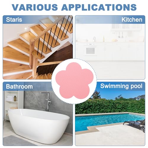 PATIKIL 12 Pcs Non Slip Bathtub Stickers, Anti Slip Shower Stickers with Scraper Bathroom Shower Floor Decals Flower Shape Cute Treads Tubs, Pink - color: Pink