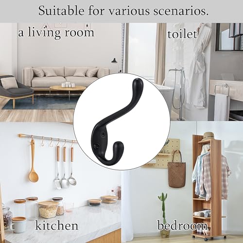 Coat Hooks 5 Pack - Heavy Duty Wall Mounted Two Prongs Double Hooks Matte Black Door Hooks for Hanging Clothes/Towels - Sturdiness Design with Better Mounting System - color: Matte Black
