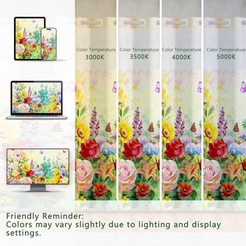 No Hook Shower Curtain with Snap in Liner, Double Layer Waterproof Bathroom Shower Curtain with See Through Window and Weighted Hem, Machine Washable Spring Colorful Floral Bath Curtain, 71"W x 74"L - color: Vibrant Spring