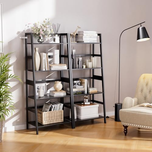HITNET Ladder Shelf Black, 4-Tier Bookshelf, Freestanding Bathroom Storage Rack with Bamboo Frame, Plant Display Stand for Living Room, Kitchen, Home Office - color: Black