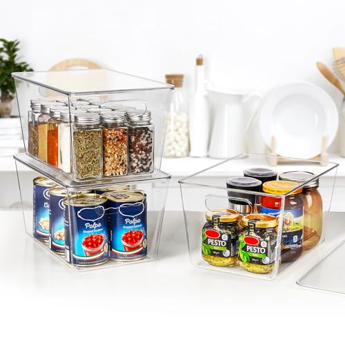 Vtopmart 6 Pack Clear Stackable Storage Bins with Lids and Handles, Large | BPA-free Plastic, Organize Vertically, For Pantry Kitchen Fridge Cabinet Closet Bathroom, Built to Last, Easy to Move - size: L( 11"L x 7.5"W x 6"H)