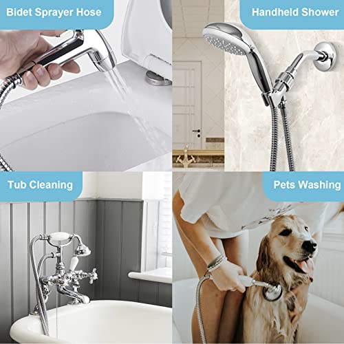 OFFO Shower Hose, Bidet Hose High Pressure Explosion Proof Toilet for Bidet Sprayer Stainless Steel Electroplating Handheld Shower Flex Hoses with Woven Inner Tube, 60 in Chrome - color: Chrome, size: 60 in
