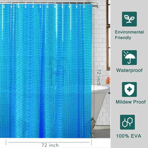 Blue Shower Curtain Liner, 100% Waterproof EVA 3D Shower Curtains with 3 Duty Heavy Bottom Magnets and 12 Rust Proof Grommets, 72x72 Weighted Shower Liner for Shower Stall, Bathtubs - color: Blue Square