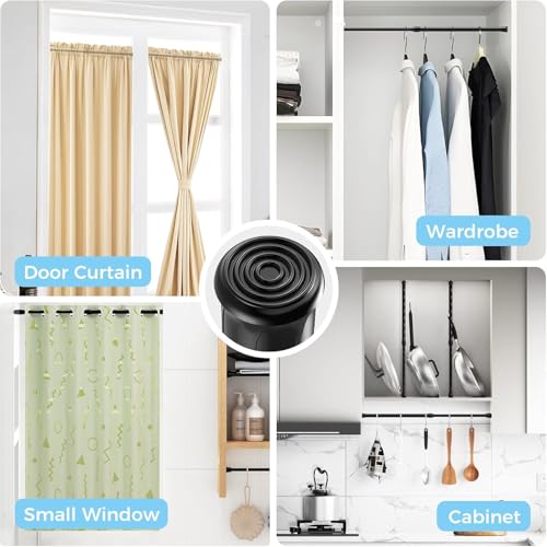 Spring Tension Curtain Rods Short Tension Rod (Black,12" to 19"-6Pcs) - color: Black, size: 12" to 19"-6Pcs
