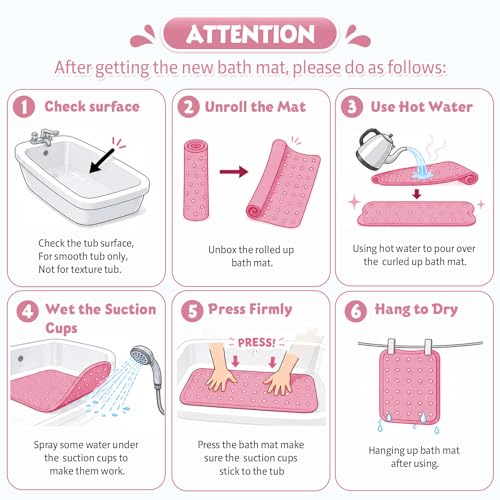 Baby Bath Mat for Tub Non Slip Kids, BPA Free Extra Long Bathtub Mat 40x16 with Drain Holes and 200 Suction Cups, Non Toxic Machine Washable Toddler Bath Mat, Eco-Friendly Certified - color: V-mermaid