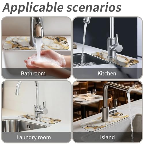 Kitchen Sink Splash Guard,Abstract marble gold Faucet Mat Sink Gadgets-Super Absorbent Fast Drying Mat Drip Catcher for Kitchen, Bathroom,Sink Mat, Dish Drying Mat, Bathroom(15" X 5.5" ) - color: Abstract marble gold