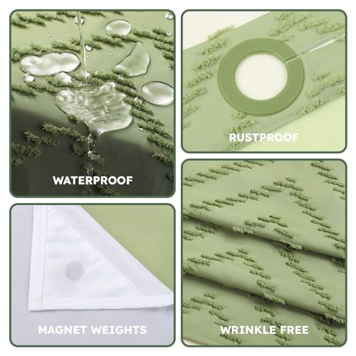 FADOTY Green No Hook Shower Curtain Set with Snap in Liner, 71'' x 74'' | Bathroom Hotel Fabric Curtain, Waterproof Washable Liner, See Through Top Window, Ringless Chevron Tufted Cloth Curtain - color: Sage Green, size: 71"W x 74"L (Pack of 1)