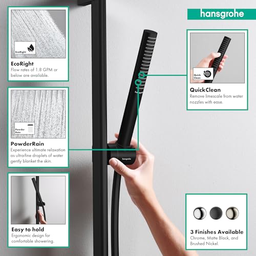 hansgrohe Pulsify S Handshower with Slide Bar and Hose, PowderRain, in Matte Black, 24372671 - color: Matte Black, size: 2.5 GPM, style: Wallbar with Handheld Shower Wand and Hose