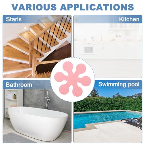 PATIKIL 20 Pcs Non Slip Bathtub Stickers, Anti Slip Shower Stickers with Scraper Bathroom Shower Floor Decals Snowflake Shape Cute Treads Tubs, Pink - color: Pink